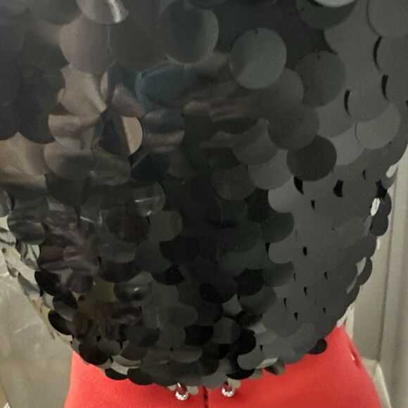 BEBE Vintage Crop Halter Tank Tie Back Black Sequin Top OS Designer 90s Club GUC - Picture 16 of 16